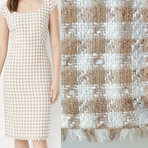 Ann Taylor Dresses & Skirts - 🧸🤍 ANN TAYLOR TWEED GINGHAM CAP SLEEVE MIDI DRESS